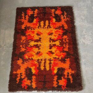 70's THOR Rorschach Bold Geometry Contemporary UNUSED Brown Rya Rug Mid Century